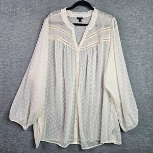 Torrid Women's Button Up Long Sleeve Chiffon Clip Dot Lace Shirt Plus Sz 5 US 28